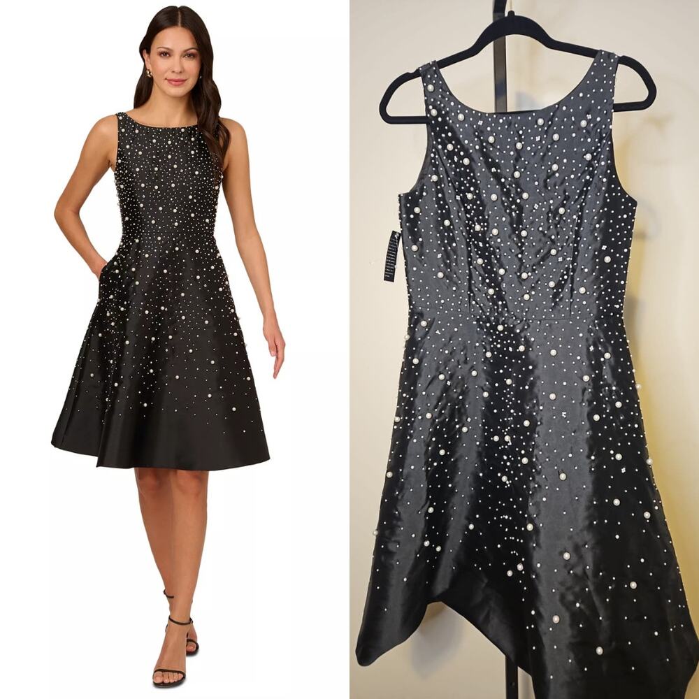 Adrianna Papell Beaded Fit & Flare Taffeta Midi Dress